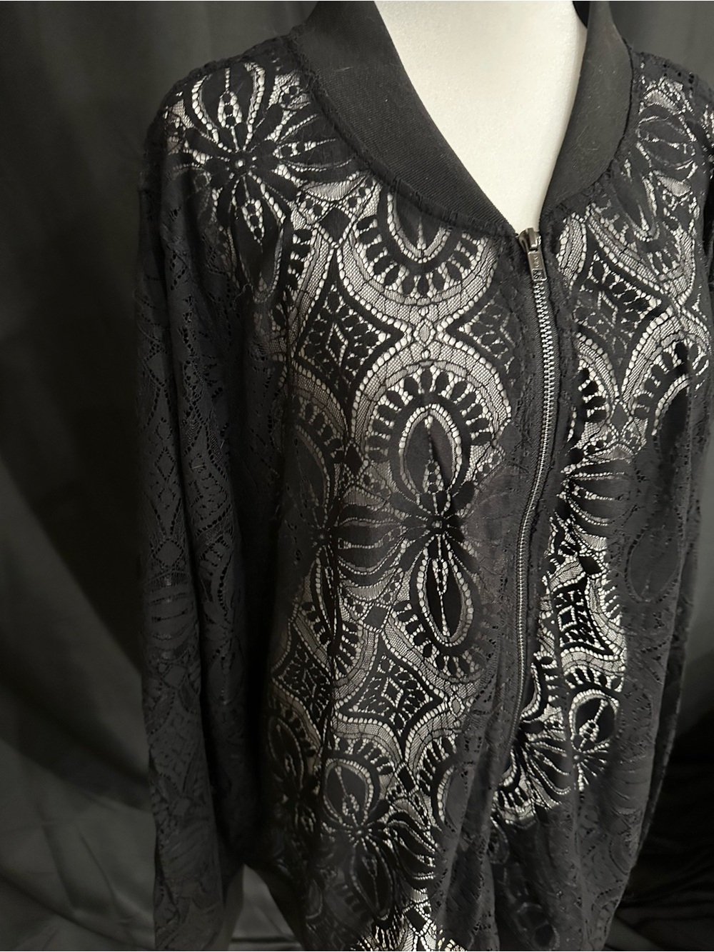 torrid Black Sheer Lace Bomber Jacket - Picture 2 of 9